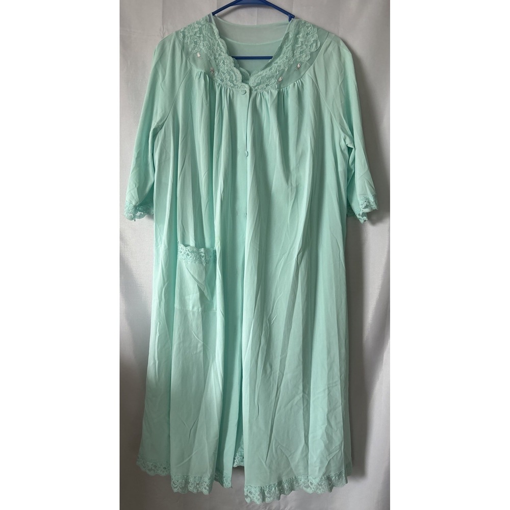 Vtg Shadowline‎ Intimates Nightgown & Robe Floral Embroidered Trim M Grannycore
